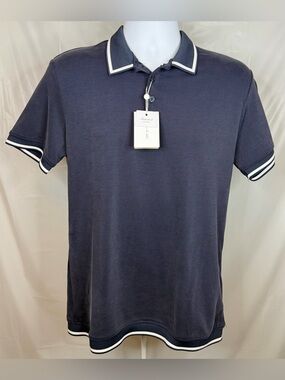 Porter & Ash Luxury Polo Shirt Medium Blue White NWT Stretch